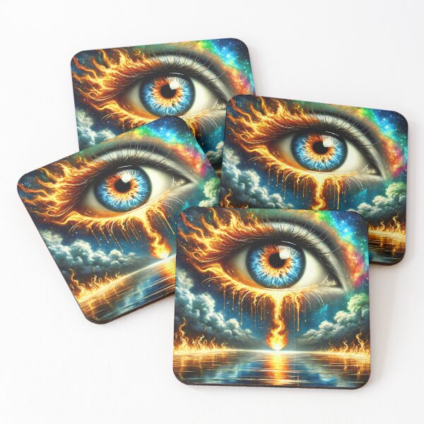 Item preview, She Who Burns – Fiery Eye Over Lake with Blazing Path  Galaxy Skies designed and sold by EmeraldeaArt.