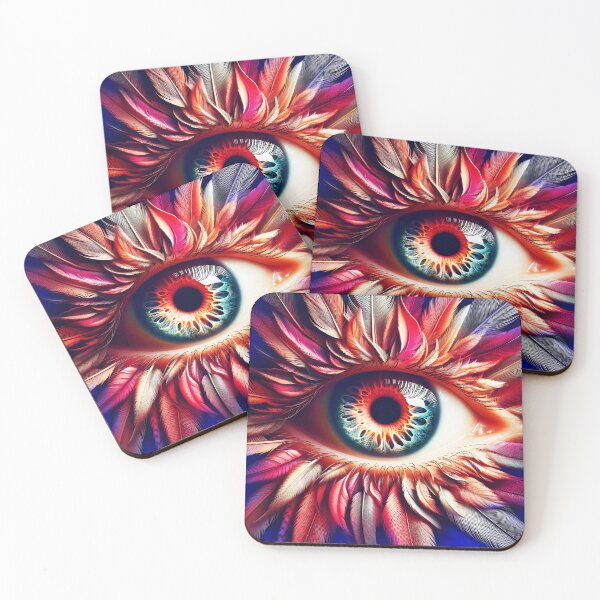 Item preview, Feathered Gaze – Fantasy Eye Close-Up in Pink and Red Tones designed and sold by EmeraldeaArt.