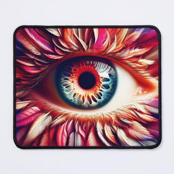 Item preview, Feathered Gaze – Fantasy Eye Close-Up in Pink and Red Tones designed and sold by EmeraldeaArt.