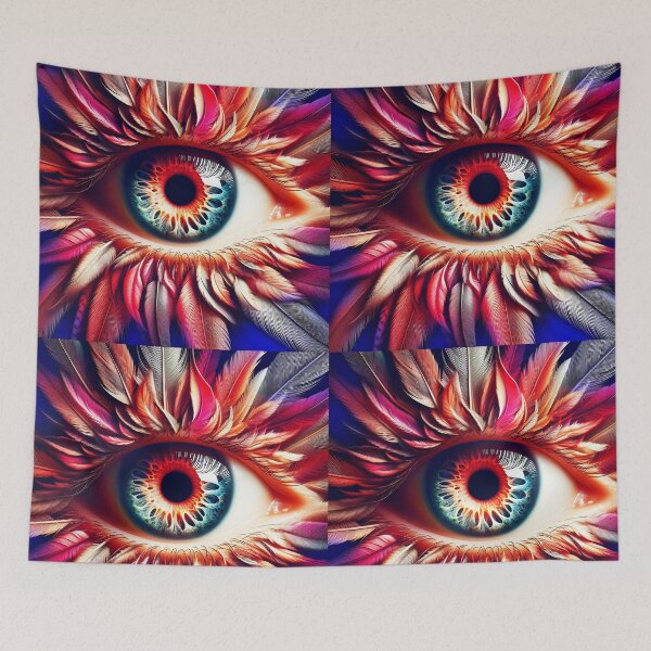 Item preview, Feathered Gaze – Fantasy Eye Close-Up in Pink and Red Tones designed and sold by EmeraldeaArt.