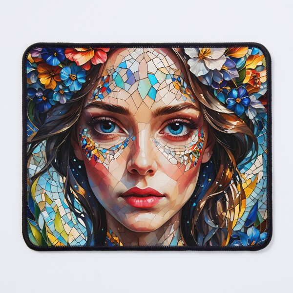 Item preview, Mosaic Bloom – Fantasy Portrait of Brown-Haired Girl with Crackled Skin designed and sold by EmeraldeaArt.