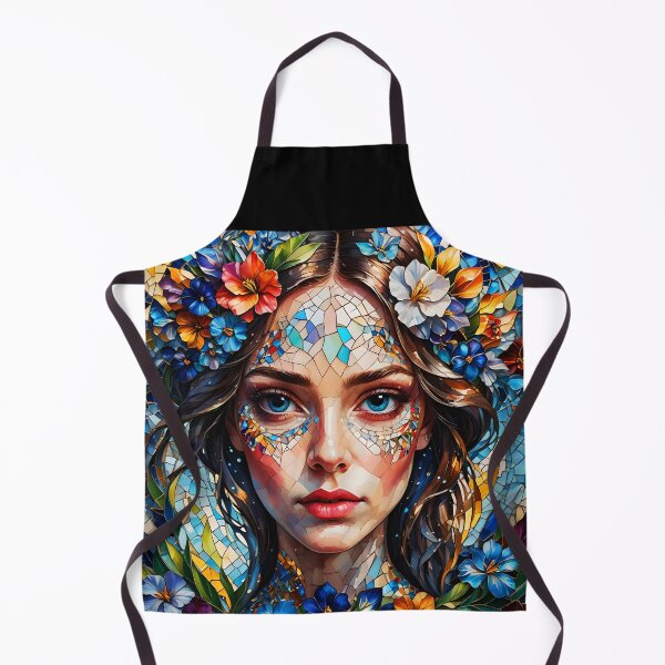 Item preview, Mosaic Bloom – Fantasy Portrait of Brown-Haired Girl with Crackled Skin designed and sold by EmeraldeaArt.