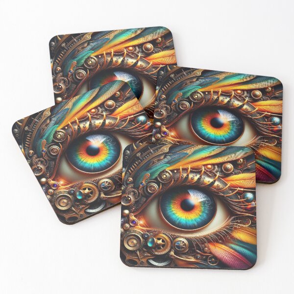 Item preview, Steampunk Autumn Gaze – Feathery Eye Close-Up in Orange Teal designed and sold by EmeraldeaArt.