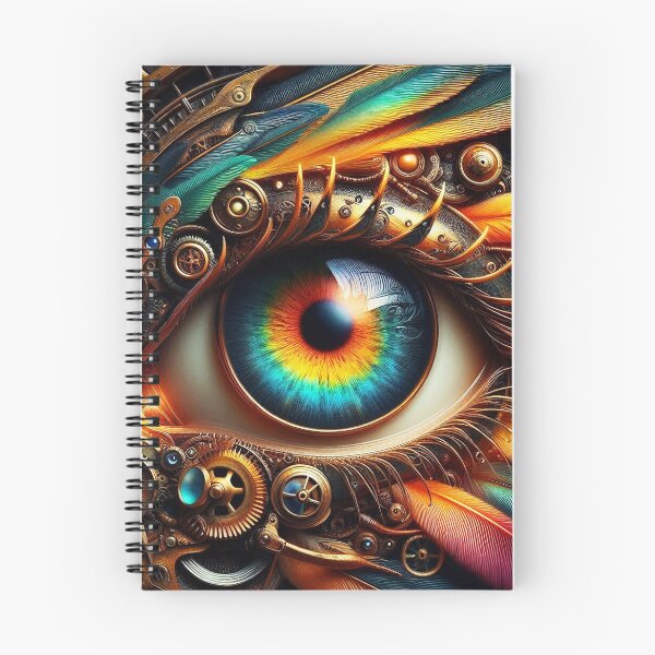 Item preview, Steampunk Autumn Gaze – Feathery Eye Close-Up in Orange Teal designed and sold by EmeraldeaArt.