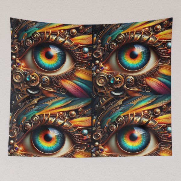 Item preview, Steampunk Autumn Gaze – Feathery Eye Close-Up in Orange Teal designed and sold by EmeraldeaArt.