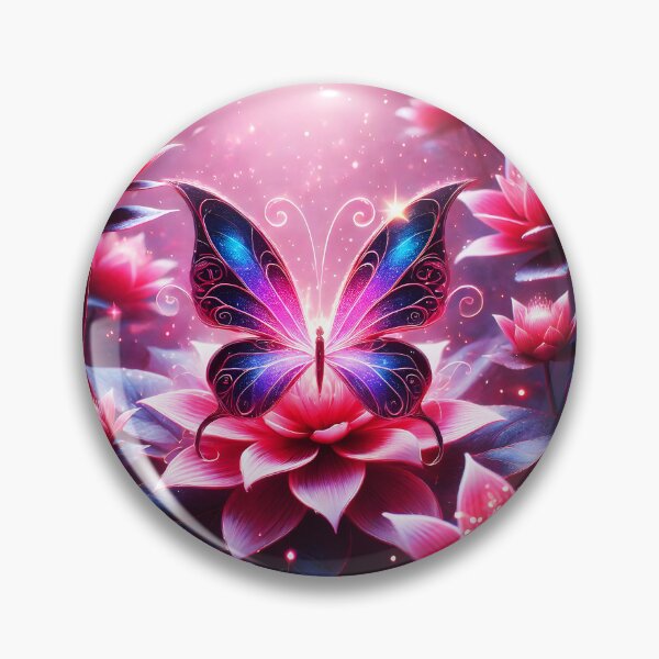 Item preview, Dreamscape Wings – Blue Pink Butterfly on Waterlilies designed and sold by EmeraldeaArt.