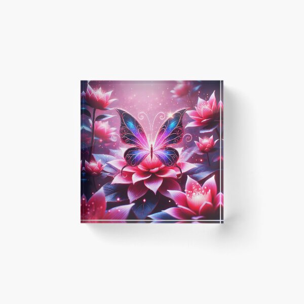 Item preview, Dreamscape Wings – Blue Pink Butterfly on Waterlilies designed and sold by EmeraldeaArt.