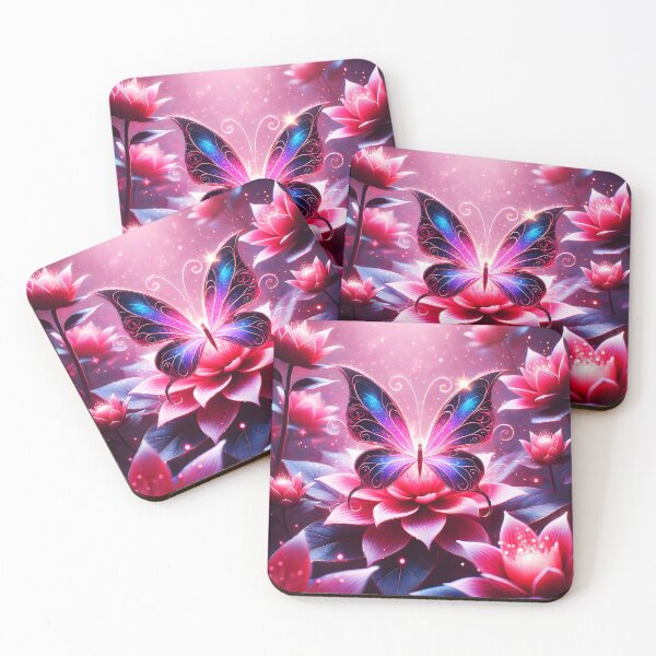 Item preview, Dreamscape Wings – Blue Pink Butterfly on Waterlilies designed and sold by EmeraldeaArt.