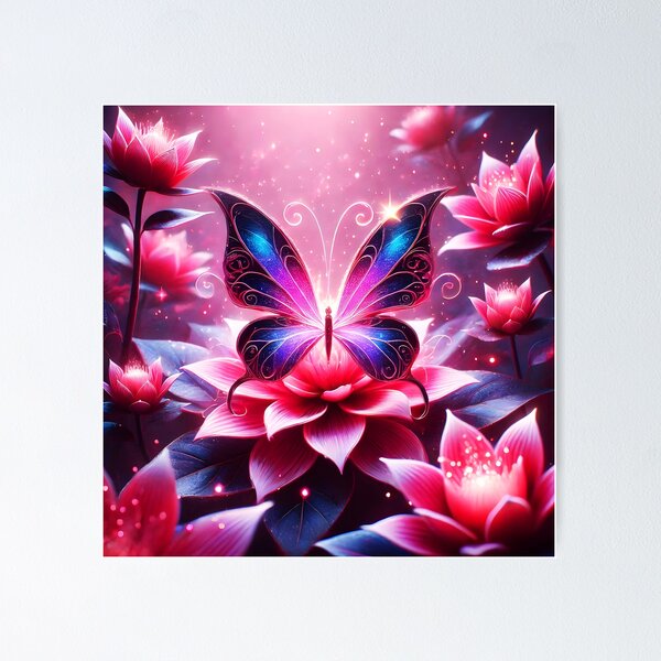 Item preview, Dreamscape Wings – Blue Pink Butterfly on Waterlilies designed and sold by EmeraldeaArt.