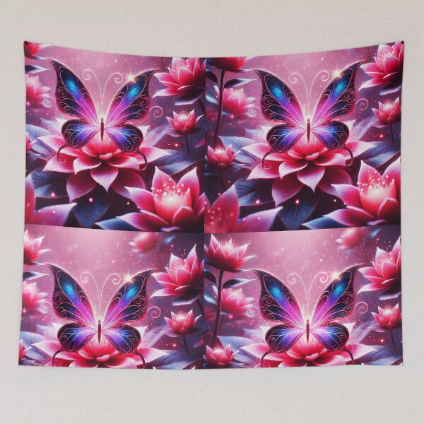 Item preview, Dreamscape Wings – Blue Pink Butterfly on Waterlilies designed and sold by EmeraldeaArt.