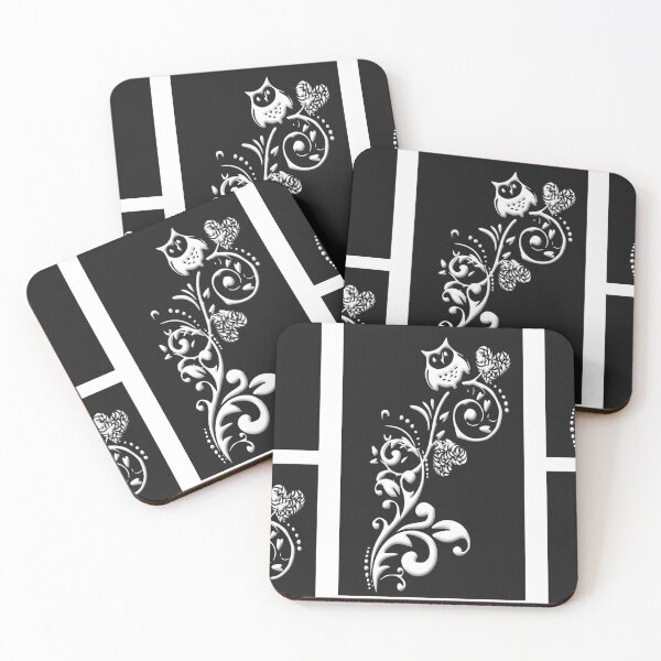 Item preview, Owl on a Branch Pattern (White on Black)  designed and sold by aldona.