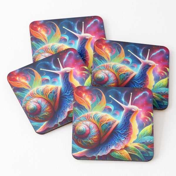 Item preview, Cosmic Rainbow Snail – Fractal Fantasy on Leaves designed and sold by EmeraldeaArt.