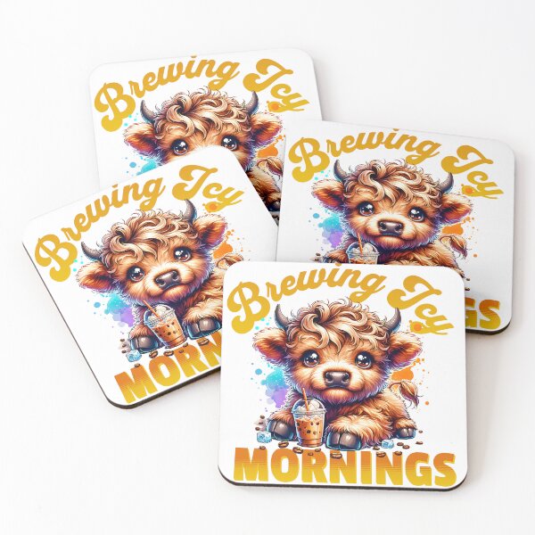 Item preview, Brewing Icy Mornings – Cute Highland Cow Iced Coffee Ar designed and sold by DewCreates.