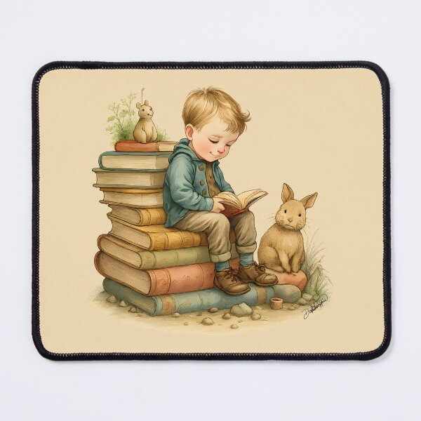 Item preview, Boy Reading with Bunny | Nostalgic and Educational Children's Art designed and sold by DakotaPoppin.