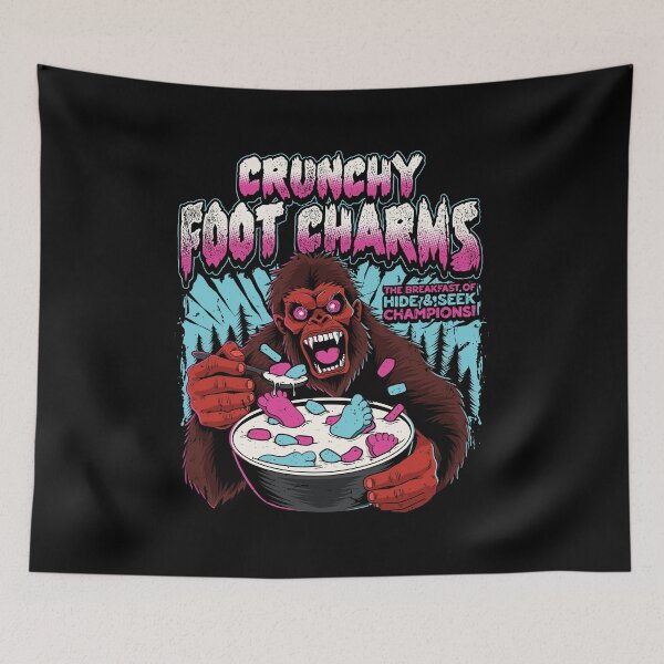 Item preview, Crunchy Foot Charms Funny Bigfoot Cereal Box Parody Vintage Cryptid Artwork designed and sold by Crush Retro®.