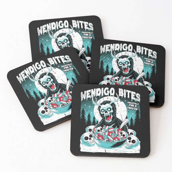 Item preview, Wendigo Bites Frosted Skull Cryptid Cereal Box Spoof Winter Horror Design designed and sold by Crush Retro®.