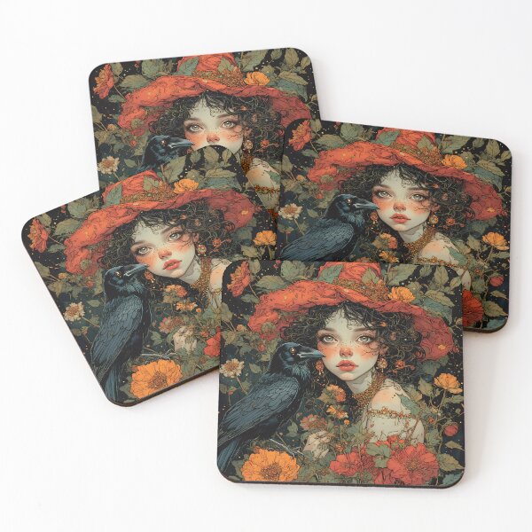 Item preview, Black raven and a girl in a mysterious forest. designed and sold by Natalia-Vlad.