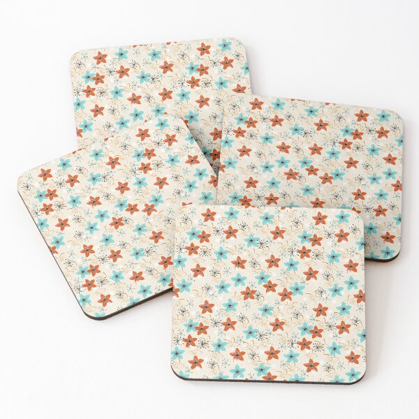 Item preview, Retro Floral on Beige Bark Cloth Seamless Repeat designed and sold by Sharon Schwalbe.