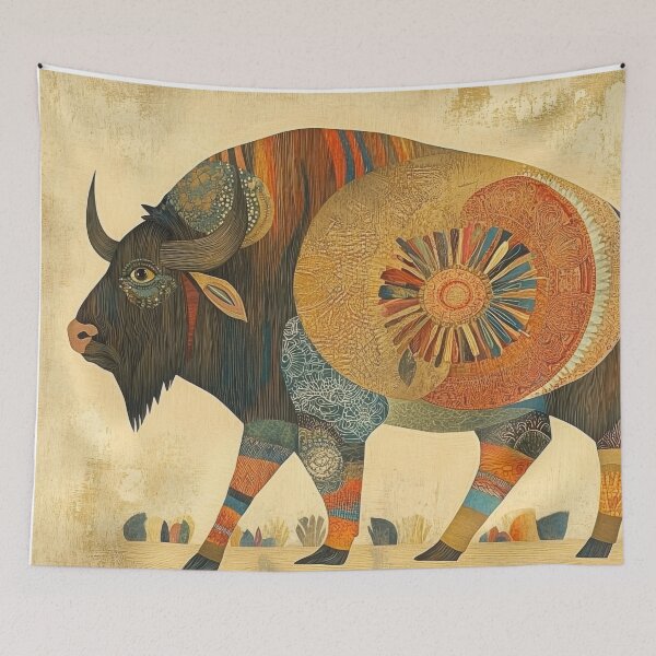 Item preview, A Quirky Folk Art Portrait of an Alberta Bison designed and sold by dawnleblanc55.
