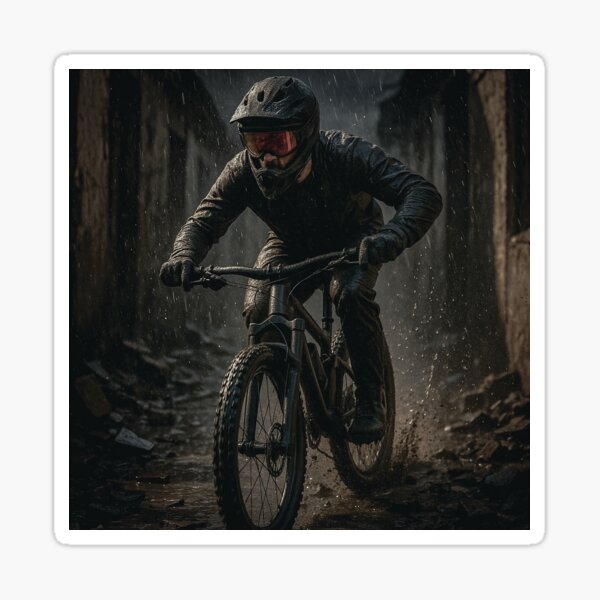 Item preview, Urban Grit: Mountain Biker Battles Rain and Broken Alley. designed and sold by Hinson MTB Visuals.