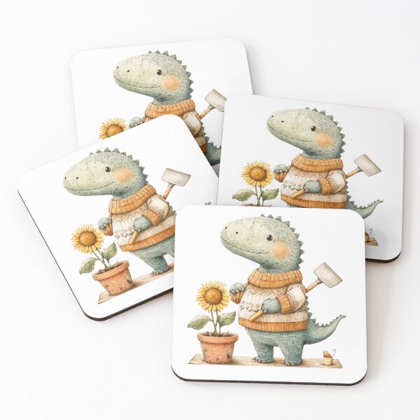 Item preview, Cute Dinosaur Gardener with Sunflower designed and sold by Jonaree Art Design.