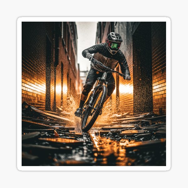 Item preview, torm Rider: Mountain Biker Cuts Through Debris in Downpour. designed and sold by Hinson MTB Visuals.