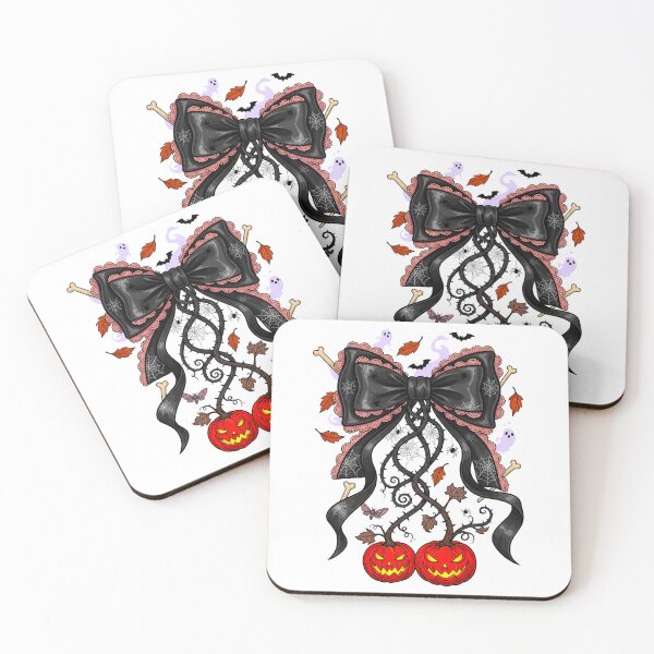 Item preview, Spooky Gothic Croquette Bow Faux Leather & Lace with Jack-O-Lanterns #1 designed and sold by Arts My Passion.