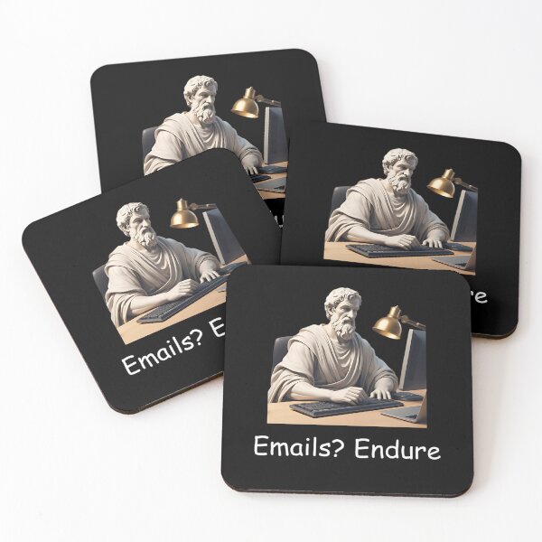 Item preview, Emails? Endure - Greek Statue of Stoic Philosopher Epictetus at the Office Desk designed and sold by LexaArtworks.