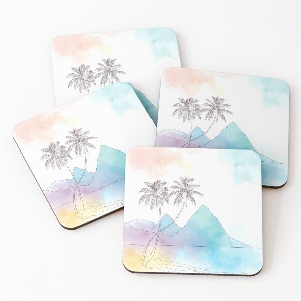 Item preview, Minimalist tropical beach scene palm trees and St. Lucia pitons designed and sold by scicilysimonee.