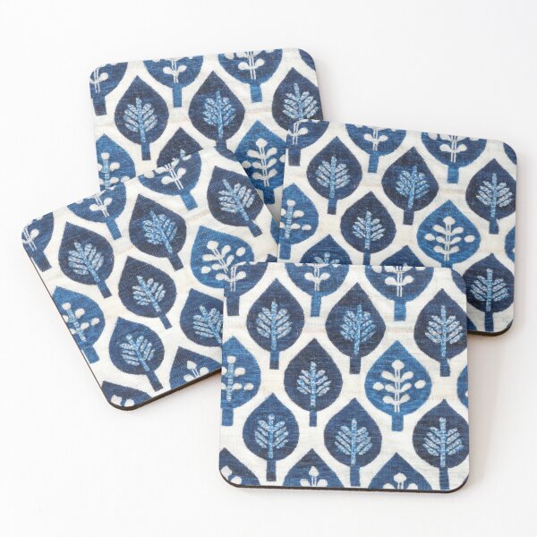 Item preview, Block Print Indigo Leaf Trees Seamless Pattern on Ivory designed and sold by dawnleblanc55.