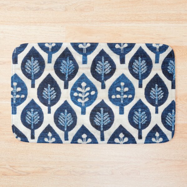 Item preview, Block Print Indigo Leaf Trees Seamless Pattern on Ivory designed and sold by dawnleblanc55.
