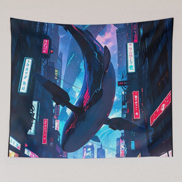 Item preview, flying whale in cyberpunk city designed and sold by ururuty.