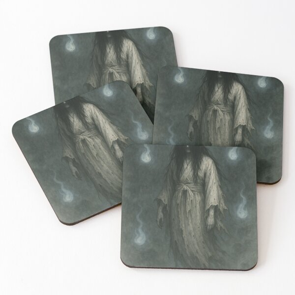 Item preview, A ghostly yurei in traditional funeral attire amidst mist and will-o'-wisps designed and sold by optimusprime39.