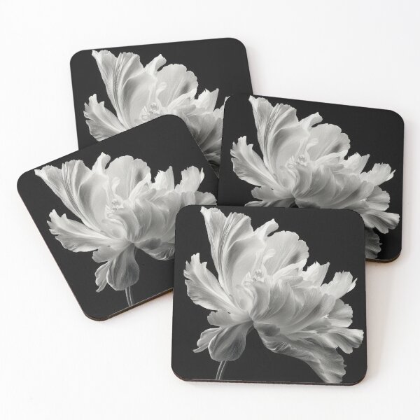 Item preview, White Parrot Tulip on Black – Dramatic Floral Art in Black and White designed and sold by dawnleblanc55.