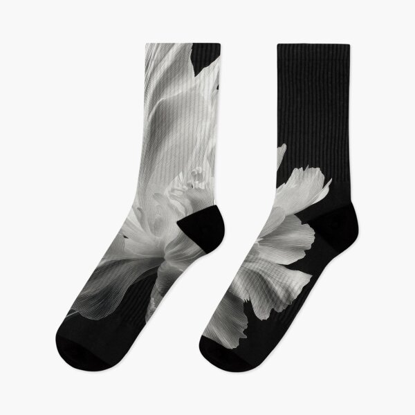 Item preview, White Parrot Tulip on Black – Dramatic Floral Art in Black and White designed and sold by dawnleblanc55.