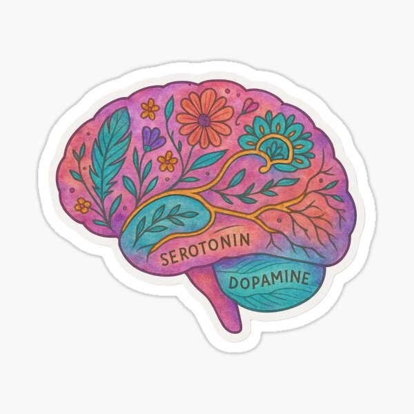 Item preview, Neurosciences du bonheur – Cerveau aquarelle avec voies de la sérotonine et de la dopamine designed and sold by kitsune3030.