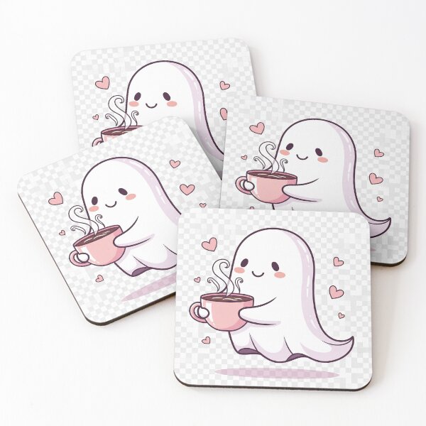 Item preview, Cute Kawaii Ghost Hugging Coffee Transparent Design designed and sold by Vibe-Studio.