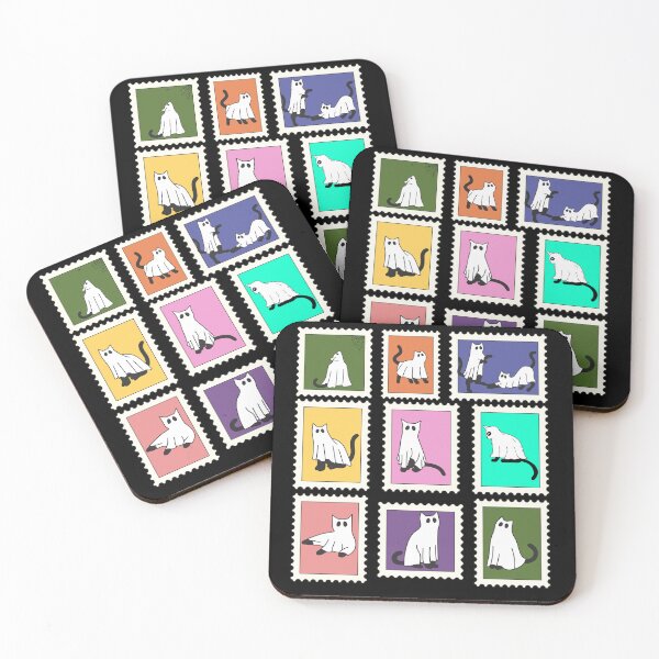 Item preview, Ghost Cat Post - Haunted Feline Stamp Grid designed and sold by FaeryNuff.