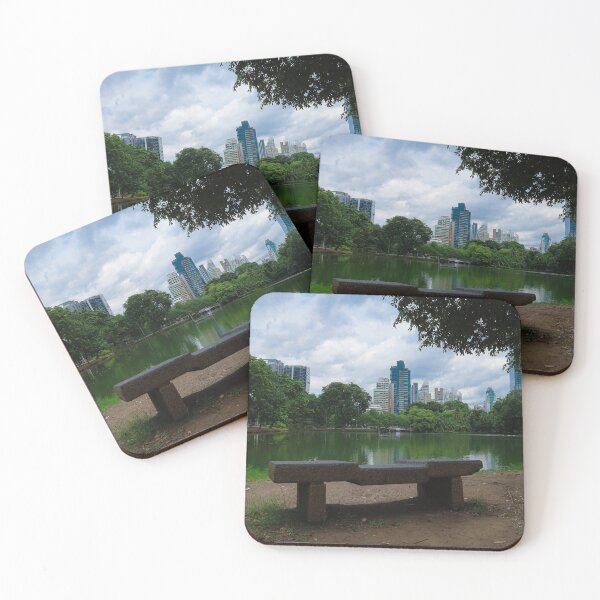 Item preview, Stone Bench Overlooking Pond and City Skyline designed and sold by OdysseyProject.