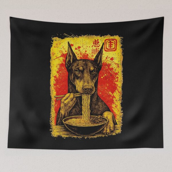 Item preview, DOBERMAN EATING RAMEN | Pets and Dogs lovers for Men and Women t-shirt designed and sold by panchiTWO.