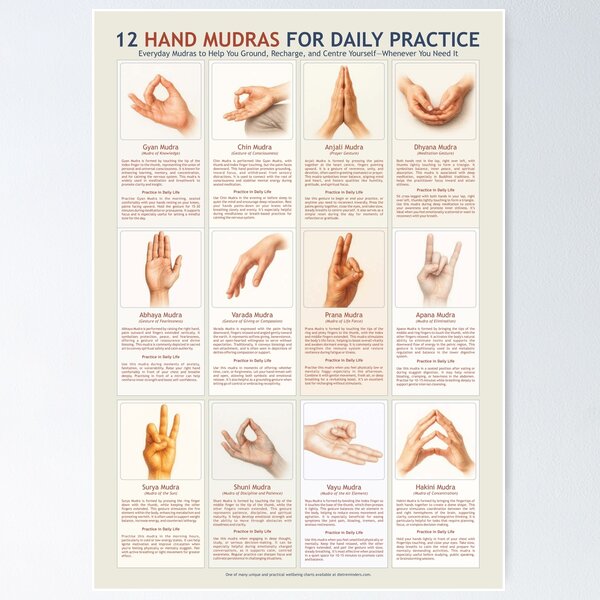 Item preview, 12 Hand Mudras for Daily Practice – Yoga and Mindfulness Poster designed and sold by Practical Charts for Everyday Use.