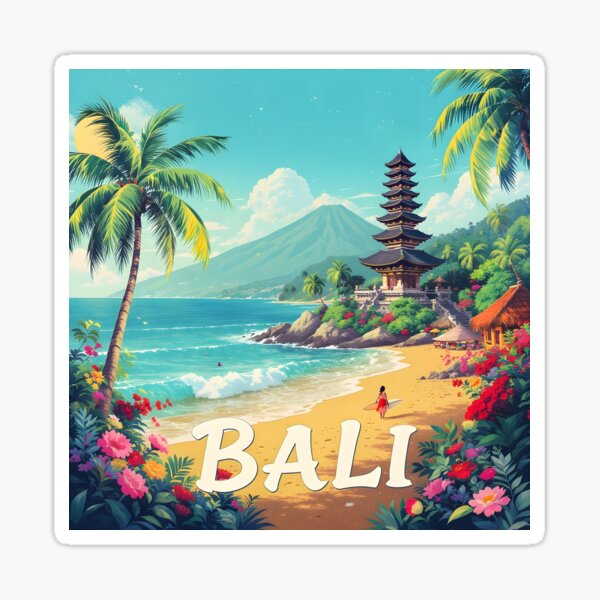 Item preview, Bali Indonesia Retro Travel postacard designed and sold by kacperartdesign.