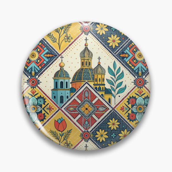Item preview, Vibrant Folk Art Pattern: Churches, Flowers, and Geometric Motifs. designed and sold by RGShirtWorks.