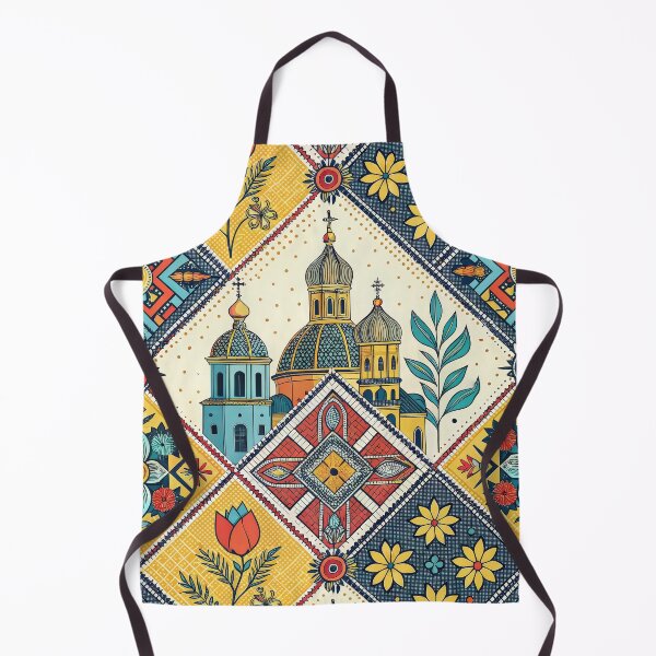 Item preview, Vibrant Folk Art Pattern: Churches, Flowers, and Geometric Motifs. designed and sold by RGShirtWorks.