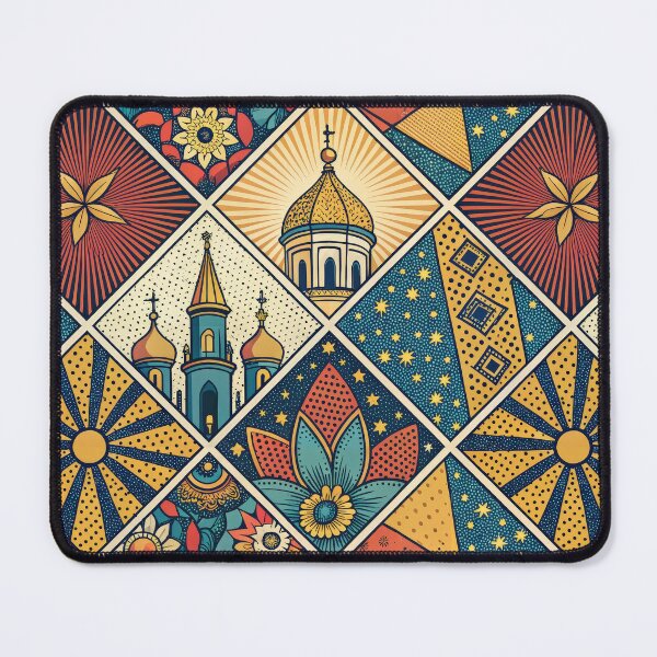 Item preview, Vibrant Folk Art Quilted Pattern with Orthodox Domes and Flowers. designed and sold by RGShirtWorks.
