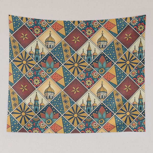 Item preview, Vibrant Folk Art Quilted Pattern with Orthodox Domes and Flowers. designed and sold by RGShirtWorks.