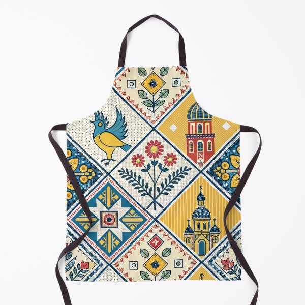 Item preview, Vibrant Folk Art Seamless Pattern with Birds, Flowers, and Cultural Architecture. designed and sold by RGShirtWorks.