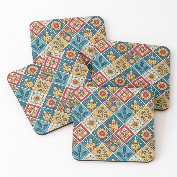 Item preview, Vibrant Folk Art Mosaic Pattern with Floral and Architectural Motifs. designed and sold by ML-Media.