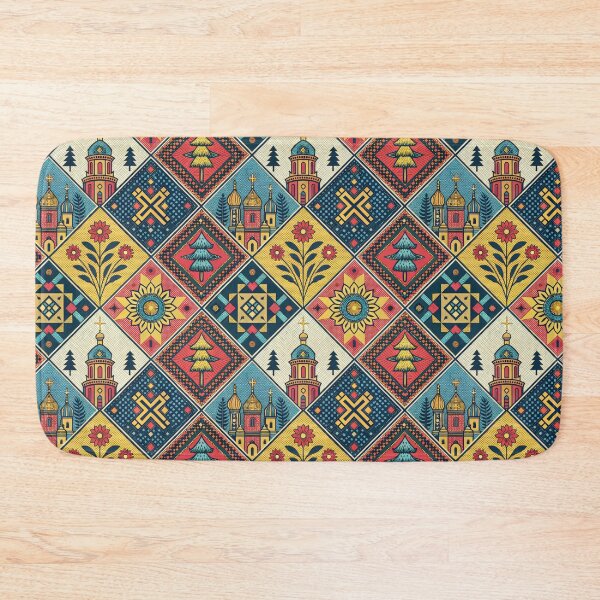 Item preview, Vibrant Folk Art Pattern with Churches, Flowers, and Traditional Ornaments. designed and sold by RGShirtWorks.