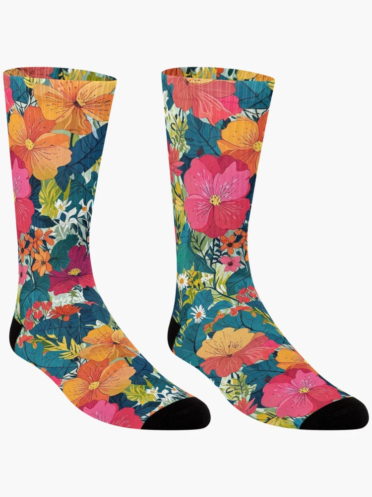 Thumbnail 3 of 5, Socks, Colorful Botanical Pattern designed and sold by CoolPixels.